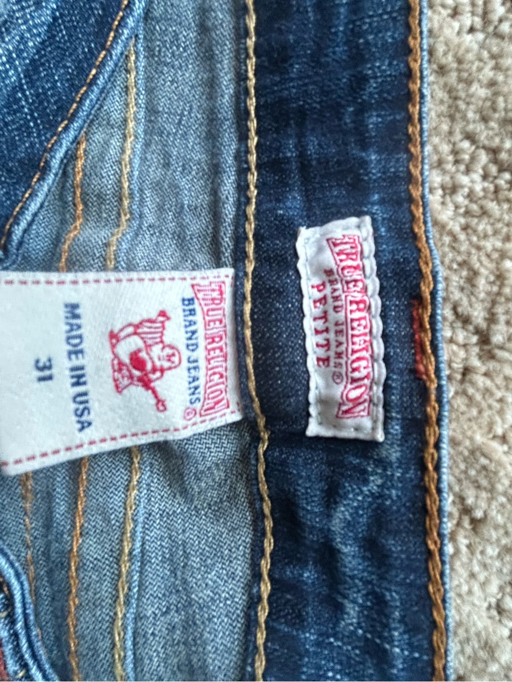 True Religion Dark Blue Denim Jeans with Yellow Stitching